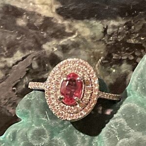 Pink Topaz Double Halo .925 Silver Ring